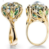 Hot Sale New Luxury Green Leaf Crystal Engagement Rings for Women Jewelry Hand Accessories Temperament Rings Size 5-11