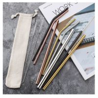 Metal Straw Stainless Steel Drinking Straws Reusable Pipette Suction Cleaner Brush Pipe Straight Bent Tube Home Bar Accessories Specialty Glassware