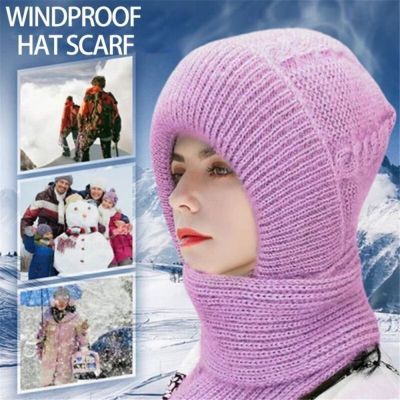 UNLAWFUL ถักนิตติ้ง ผ้าพันคอหมวกแบบบูรณาการ หนาขึ้น กันลม ที่อุ่นคอ ฤดูหนาวในฤดูหนาว อบอุ่นและอบอุ่น หมวกป้องกันหู สำหรับผู้หญิง