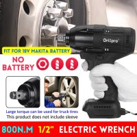 800N.M Rechargeable Electric Impact Wrench 1/2" Cordless Brushless Wrench Power Tools Compatible 18V Battery black