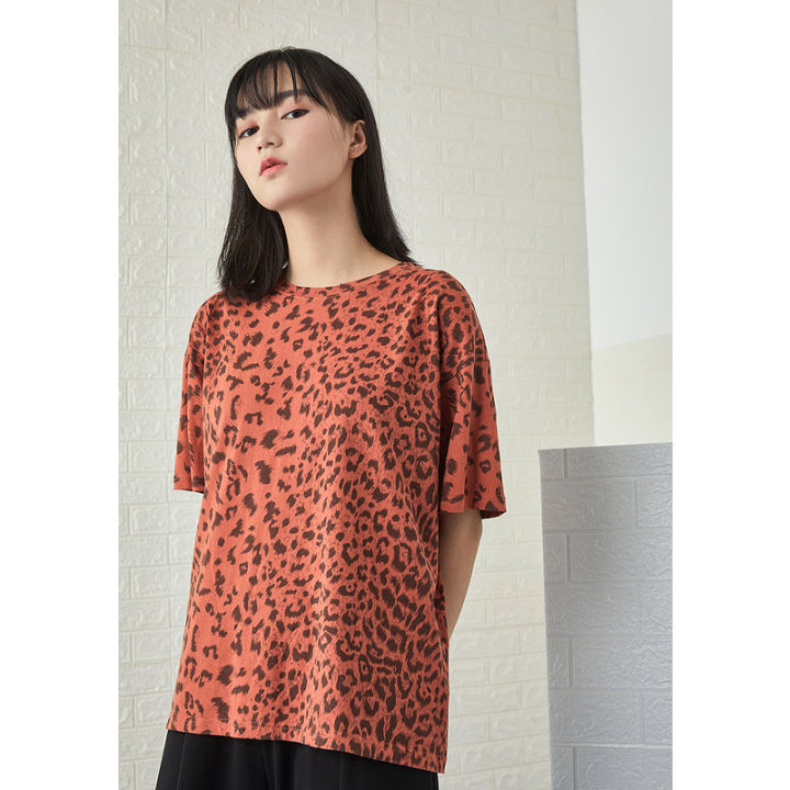 toyouth-tees-women-autumn-leopard-printed-gray-round-neck-t-shirt-reflective-loose-chic-fashion-tops