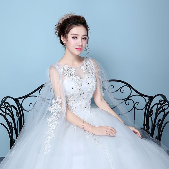 เกาหลีชุดแต่งงานเจ้าสาวอ่อนชุดแต่งงานแบบโชว์ไหล่หนึ่ง-qs1075ขนาดพิเศษ