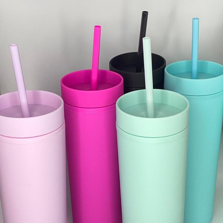 Pastel Color Double Wall Matte Tumbler with Free Reusable Straw ...