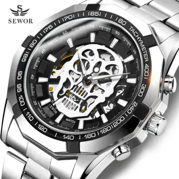 Amazon.com: SEWOR Mens Automatic Business Dress Tonneau Moon Phase Wrist  Watch Mechanical Self Wind (Gold-1) : Clothing, Shoes & Jewelry