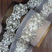 Rhinestones Crystal Dress Applique Pearl Beaded 3D Flower Lace Trim DIY Sewing Clothing Wedding Dress Accessories Mesh Fabric Fabric  Material