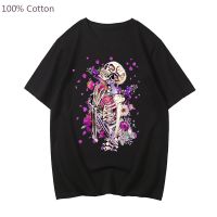 【New】Skeleton with Flowers Graphic T Shirts SKULL Harajuku Hipster Men/Woman Tshirts Casual Summer Short Sleeve T-shirt 100% Cotton