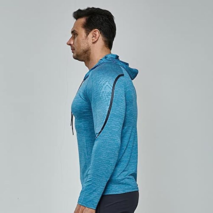 สินค้าพร้อมส่ง-เสื้อฟิตเนสเสื้อวิ่งแบบแห้งเสื้อฮู้ดกีฬาสำหรับผู้ชายแขนยาวรัดรูป