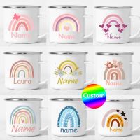 Custom Name / Text ❤️ Kids Enamel Mug Personalized Party Drink Dessert Coffee Mug Student Milk Cups Happy Childrens Day Gift