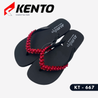 KENTO เคนโตะ รองเท้าแตะหูคีบ ลายลูกปัดกลมเลื่อม รุ่นKT667-แดง ไซส์35-46 ใส่ได้ทุกเพศทุกวัย