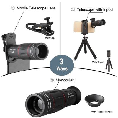 APEXEL APL-T18XBZJ5 Telephoto 4 in 1 Cellphone Lens Universal Kit 18X Mobile Phone Telephoto Lens 198° Fisheye Lens 0.63X Wide Angle 15X Macro Lens with Remote Shutter Mini Tripod Phone Holder for iPhone Samsung Huawei Xiaomi Most SmartphonesTH