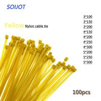 Self-Locking Plastic Nylon Wire Cable Zip Ties 100pcs Yellow Cable Ties Fasten Loop Cable Various specifications