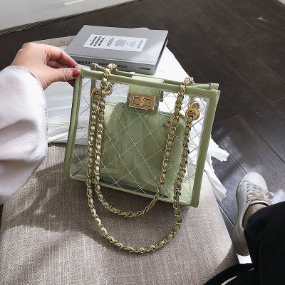 Transparent Jelly Big bag  Fashion New High Quality PVC Womens Designer Handbag High capacity Chain Shoulder Messenger Bags