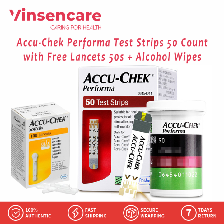 Vinsencare AccuChek Performa Test Strips 50 Count with Free Lancets