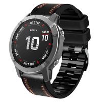 สำหรับนาฬิกาหนังซิลิโคน Garmin Fenix 7X แถบเย็บสามสี (สีดำ)