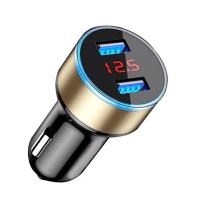 Auto Vehicle Car Dual USB Car Charger QC 3.0 Fast Charging Adapter Cigarette Lighter LED Voltmeter For All Mobile Phone Car Auto Car Chargers