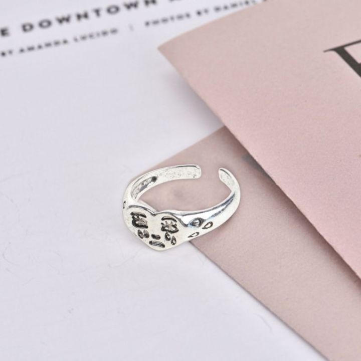 แฟชั่นเกาหลีร้องไห้แหวนหัวใจผู้หญิงอินเทรนด์-vintage-silvery-แหวนอ้าได้-band-เครื่องประดับแฟชั่น