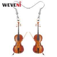 WEVENI Acrylic Wood Color Fiddle Violin Earrings Aesthetic Trendy Drop Dangle Jewelry For Women Girls Kid Vintage Gift Jewellery