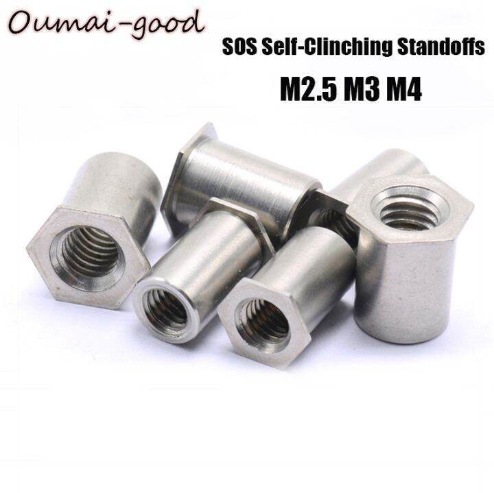 20pcs M2.5 M3 M4 SOS SelfClinching Standoffs Bolt 304 Stainless Steel ThruHole Threaded
