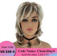 BCHR Ombre Blonde Wave Wig Synthetic With Dark Root Wig for Women Cascaded Layers Wig