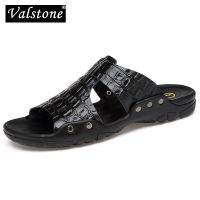 Valstone XL sizes 52 Split Leather Slippers for Men summer Hot sale slides Sandals Beach shoes flip flops hombres sandalia Black House Slippers