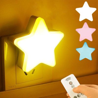 LED Night Light Star Shape Remote Control Socket Lamp Bedroom Decor Bedside Wall Lamps Kids Children Baby Sleep Night Lights