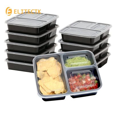 20 Pcs Plastic Reusable Bento Box Meal Storage Food Prep Lunch Box 3 Compartment Reusable Microwavable Containers Home Lunchbox