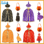 FunsLane 3pcs Wizard Cape Witch Cloak With Hat Pumpkin Bag Halloween