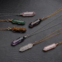 ◊☬❍ Trend Natural Stone Hexagon Crystal Necklaces Amethyst Opal Hexagonal Column Pendant Necklace for Women Wire Wrap Jewelry