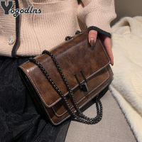 New Fashion PU Leather Flap Bags For Women Vintage Chain Shoulder Messenger Bag Simple Design Female Daily Flap Crossbody Bag