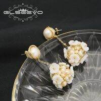 GLSEEVO Natural Pearl Korean White Shell Flower al Drop Earrings Femme Accessoires Stylish Luxurious Design Wedding GE1164