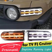 LED DRL หมอกไฟสำหรับ Toyota FJ Cruiser 2007 2008 2009 2010 2011 2012 2013 2014 2015 2016 2017 2018 2019 2020 2021 Daytime Running Light ขับรถหมอกโคมไฟแบบไดนามิกลำดับไฟเลี้ยว JC Megatooth รูปร่าง