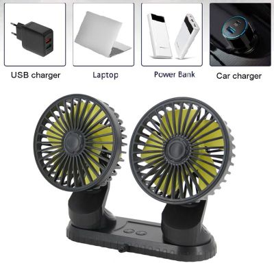 Universal Adjustable Angle Dual Head USB Powered 3-Speed Adjustable Car Dashboard Cooling Air USB Fan for SUV Vehicles Home