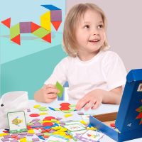 155Pcs Wooden Puzzle Jigsaw Pattern Blocks Set Geometric Shape Puzzles Enfant Classic Tangram Kids Montessori Educational Toys