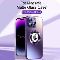 กระจกนิรภัย AG สุดหรูสำหรับ Magsafe เคสแม่เหล็กสำหรับ IPhone 13 14 15 Pro Max 14Plus มีรูโลโก้ฝาครอบเลนส์กันกระแทกแบบแข็งบาง