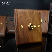 Avoir Black Walnut Toggle Switch 2 Way Solid Wood Panel Wall Electric Socket With Usb Outlets LED Lighting Dimmer Switch 86 Type Electrical Circuitry