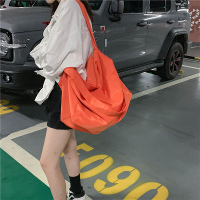 Korean Style Same Style Big Orange Nylon Crossbody Bag Womens Ins Fashionable Large Capacity Short Distance Travel Bag Gym Bag 2023