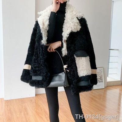 ☊✺ gsger Hstar-Casaco de pele real feminino jaqueta lã cordeiro sobretudo grosso quente macio casacos casuais moda feminina outono inverno 2023