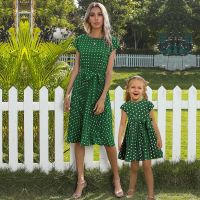 【YF】 2022 Valentines Day Mommy and Me Clothes Mother Daughter Family Matching Outfits Women Girls Green Dot Dress Mom Mama Dresses