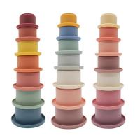 7PCS Baby Stacking Cup Toys Montessori Color Rainbow Stacking Ring Tower Toys Early Educational In Skills Silicone Stacking Toys