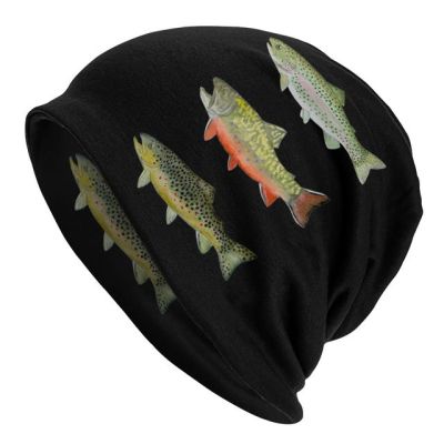หมวกตกปลาหมวกผ้ากันความร้อนที่ปิดหูสำหรับเล่นสกีวินเทจ,หมวกบุรุษตกปลาสีน้ำตาลปลาเทราท์สีรุ้ง