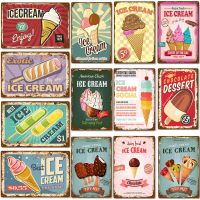 Lupeishop Ice Cream Cone Shop Signboard Wall Decoration Metal Poster Painting 20X30Cm Metal Logo Vintage Tin Plate Ice Cream Plaque Decor For Home And Business ซื้อทันทีเพิ่มลงในรถเข็น