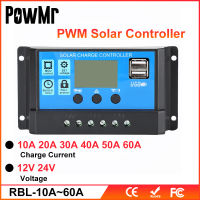 PowMr PWM 50A 40A 30A 20A ชาร์จพลังงานแสงอาทิตย์และตัวควบคุมการปล่อย12V 24V Auto LCD ตัวควบคุมพลังงานแสงอาทิตย์พร้อม Dual USB 5V ใหม่