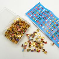 ☊﹍❁ 194pcs/Box Push Pins National Flag Thumb Tacks Country Map Push Pins for Bulletin Board Map Office (Multiple Countries Pattern)