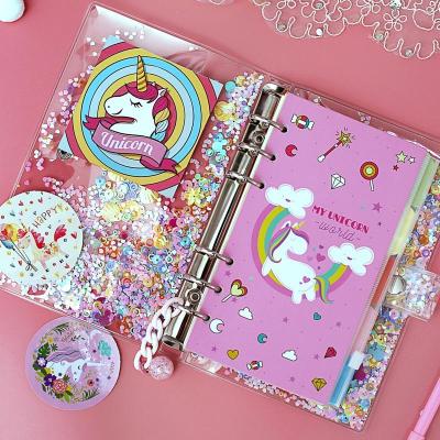 A5 Cute Notebook Planner Set Sparkling Loose Leaf PVC Shell, Pink Unicorn BulletJournal Diary Set Bullet Journal Agenda