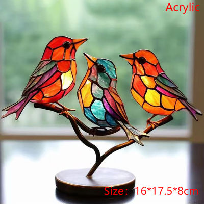 JIANG นกสีบนกิ่งไม้เครื่องประดับแบบตั้งโต๊ะชุดนกสีสันสดใสสองด้านงานฝีมือศิลปะเหล็กสำหรับตกแต่งบ้าน