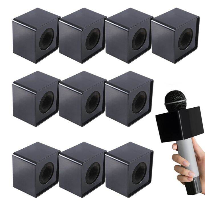 10pcs-microphone-markflag-mic-station-cube-interview-box-stand-flags-shaped-holder-reporter-injection-black