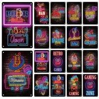 Neon Metal Signage Tin Painting Billboard Rock Music Poster Home Bar Party Club Wall Art Decorative Panel Mural Aesthetic Gift