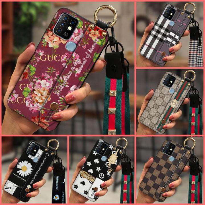 dirt-resistant-protective-phone-case-for-infinix-x682-hot10-simple-fashion-design-classic-wrist-strap-plaid-texture-tpu