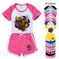 Five Night S At Freddy Girls Boys Shorts Set Pajamas Short Sleeve T-Shirt Summer Cartoon Comfort Shorts Pajamas Set Anime T-Shirt 053 Kids Clothing