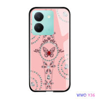 Volans เคส Vivo Y36 Y36 5G หรูหรา5G ลายการ์ตูนผีเสื้อประกายระยิบระยับดีไซน์แบบอนุกรมเคสมันวาวกันกระแทกกระจกเทมเปอร์เคสฝาหลัง